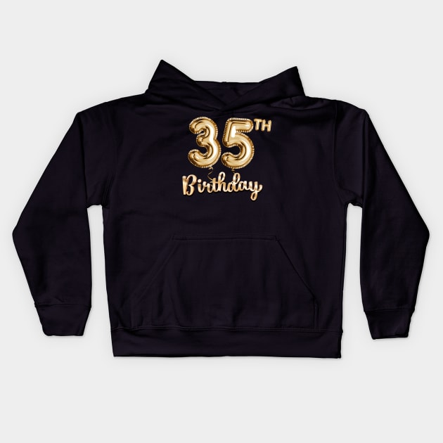 35th Birthday Gifts - Party Balloons Gold Kids Hoodie by BetterManufaktur